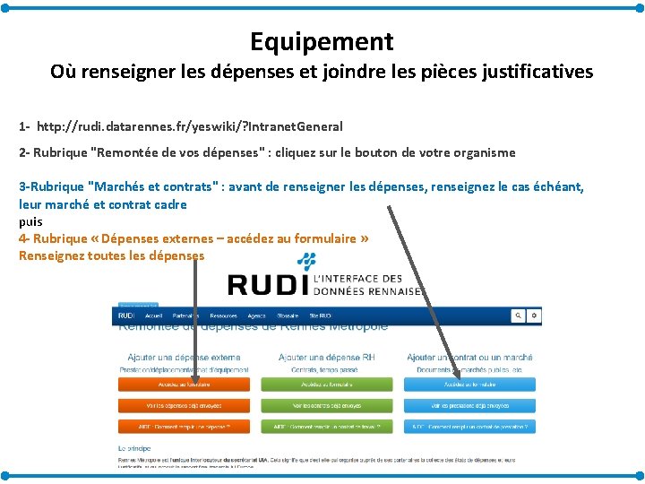 Equipement Où renseigner les dépenses et joindre les pièces justificatives 1 - http: //rudi.