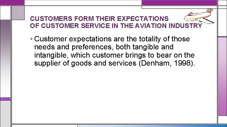 CUSTOMERS FORM THEIR EXPECTATIONS OF CUSTOMER SERVICE IN THE AVIATION INDUSTRY • Customer expectations