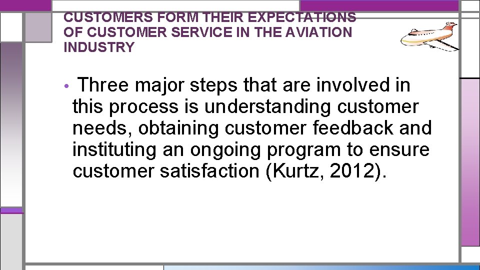 CUSTOMERS FORM THEIR EXPECTATIONS OF CUSTOMER SERVICE IN THE AVIATION INDUSTRY • Three major