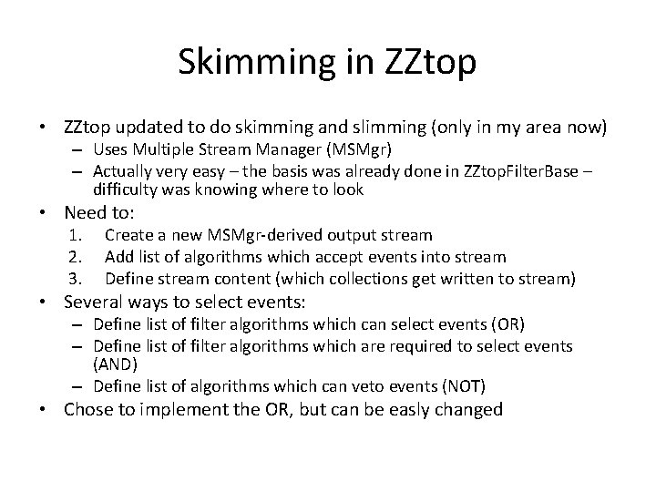 Skimming in ZZtop • ZZtop updated to do skimming and slimming (only in my