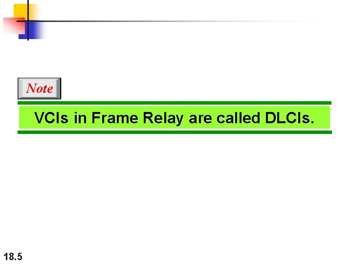 Note VCIs in Frame Relay are called DLCIs. 18. 5 