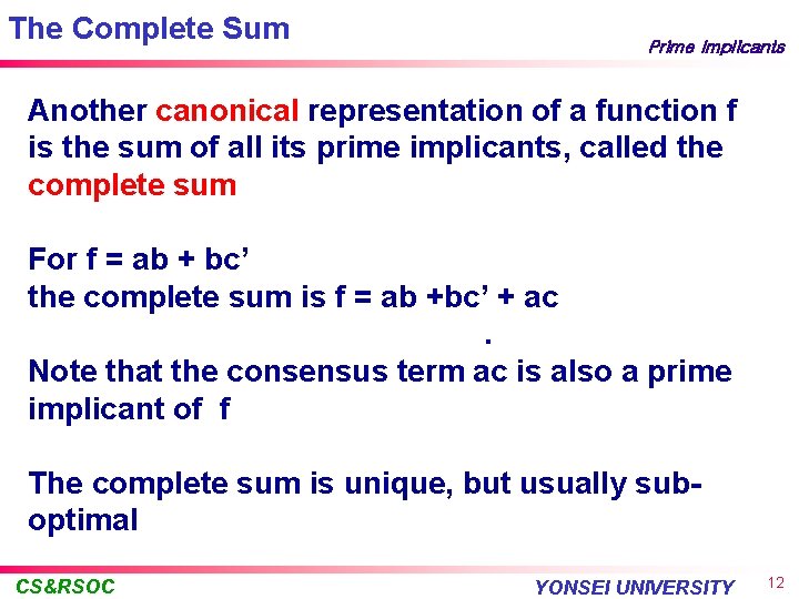 Synthesis of Two Level Circuits Sungho Kang Yonsei