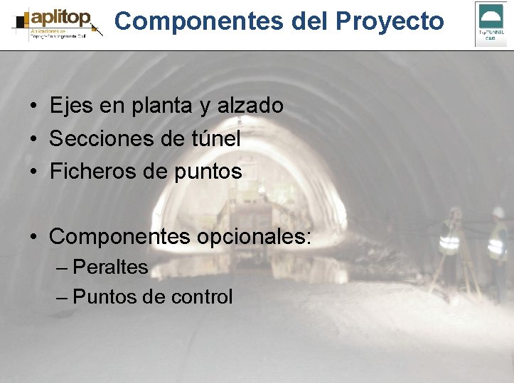 Componentes del Proyecto • Ejes en planta y alzado • Secciones de túnel •