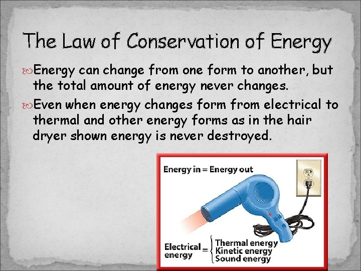 The Law of Conservation of Energy can change from one form to another, but The Law of Conservation of Energy can change from one form to another, but