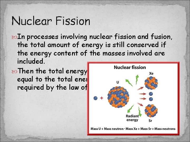 Nuclear Fission In processes involving nuclear fission and fusion, the total amount of energy Nuclear Fission In processes involving nuclear fission and fusion, the total amount of energy