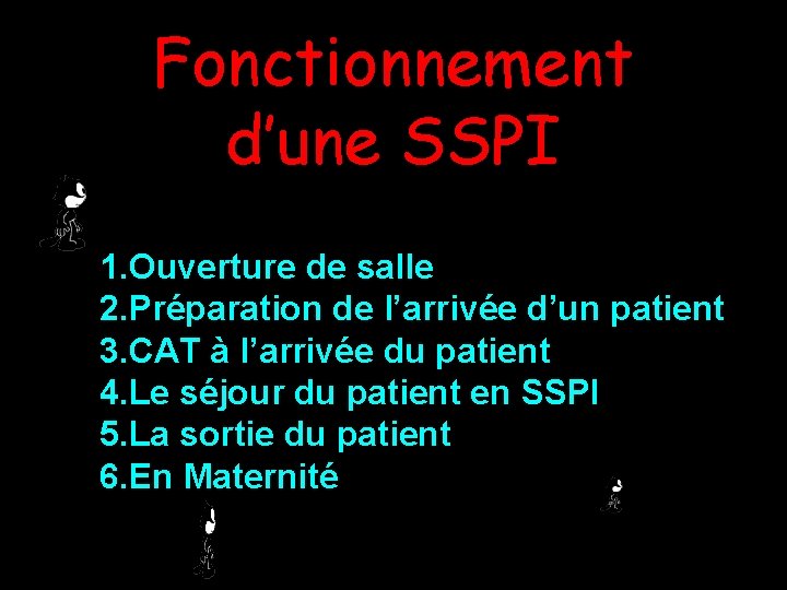 Fonctionnement d’une SSPI 1. Ouverture de salle 2. Préparation de l’arrivée d’un patient 3. Fonctionnement d’une SSPI 1. Ouverture de salle 2. Préparation de l’arrivée d’un patient 3.