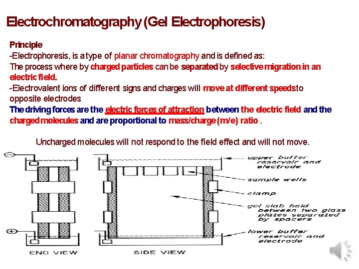 Electrochromatography (Gel Electrophoresis) Principle -Electrophoresis, is a type of planar chromatography and is defined