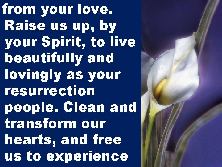 from your love. Raise us up, by your Spirit, to live beautifully and lovingly