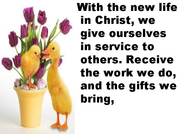 With the new life in Christ, we give ourselves in service to others. Receive