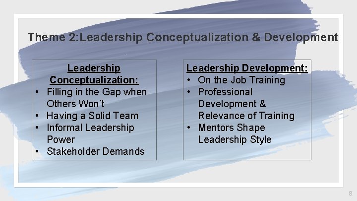 Theme 2: Leadership Conceptualization & Development • • Leadership Conceptualization: Filling in the Gap