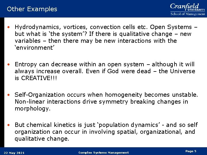 Other Examples • Hydrodynamics, vortices, convection cells etc. Open Systems – but what is Other Examples • Hydrodynamics, vortices, convection cells etc. Open Systems – but what is