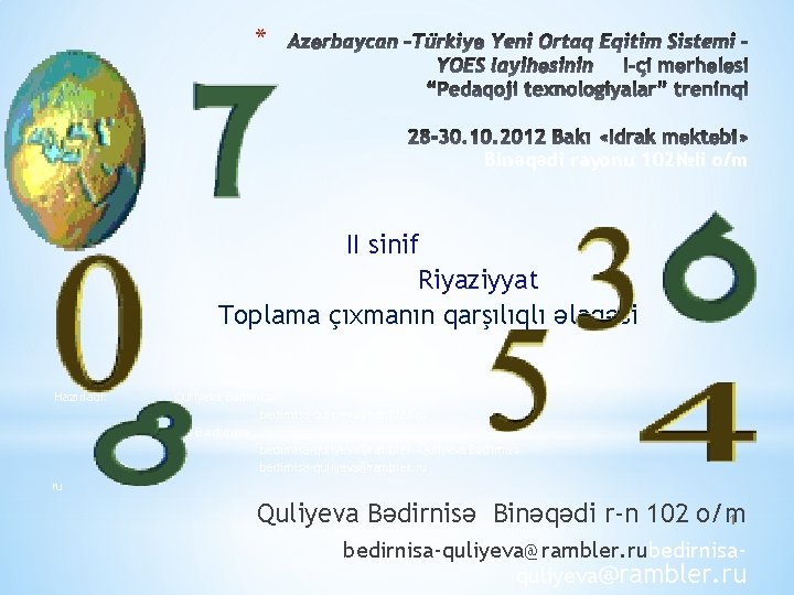 * Binəqədi rayonu 102№li o/m II sinif Riyaziyyat Toplama çıxmanın qarşılıqlı əlaqəsi Hazırladı: Quliyeva