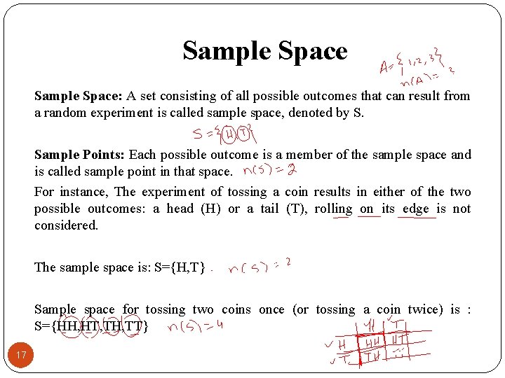 Sample Space: A set consisting of all possible outcomes that can result from a