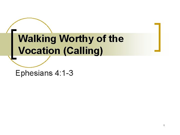 Walking Worthy of the Vocation (Calling) Ephesians 4: 1 -3 1 