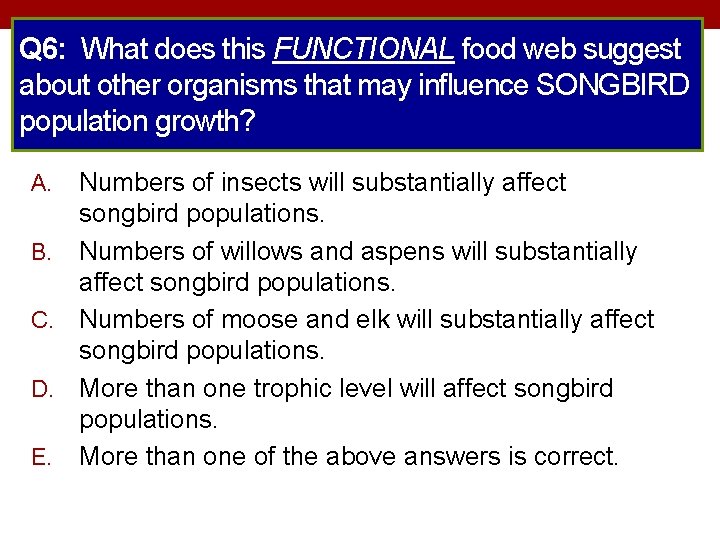 Q 6: What does this FUNCTIONAL food web suggest about other organisms that may