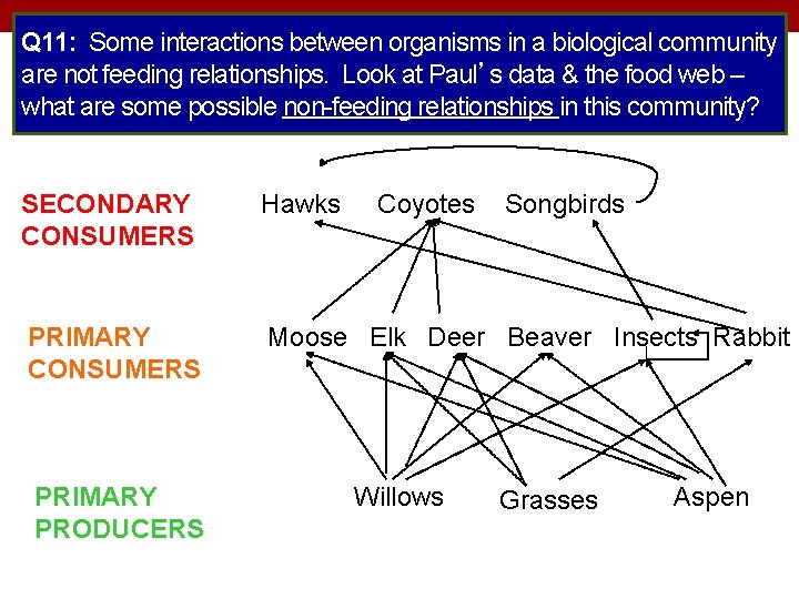 Q 11: Some interactions between organisms in a biological community are not feeding relationships.