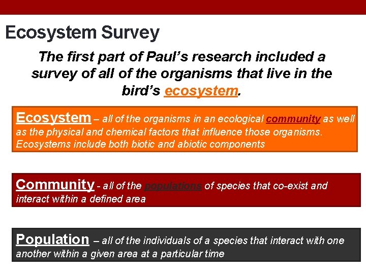 Ecosystem Survey The first part of Paul’s research included a survey of all of