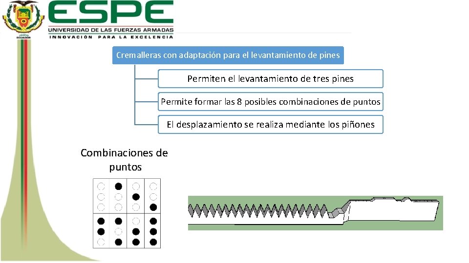 Cremalleras con adaptación para el levantamiento de pines Permiten el levantamiento de tres pines