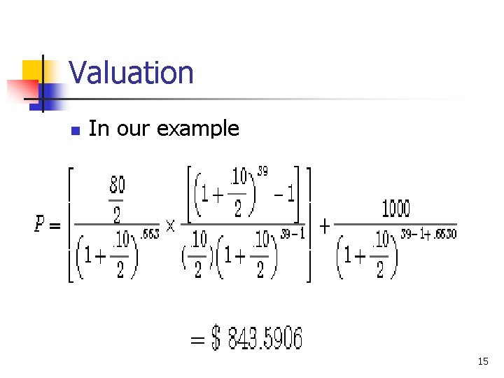 Valuation n In our example 15 