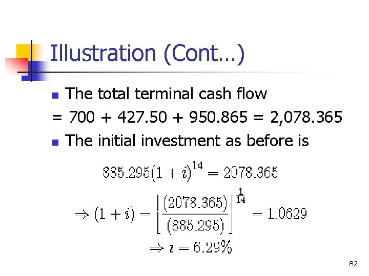 Illustration (Cont…) The total terminal cash flow = 700 + 427. 50 + 950.