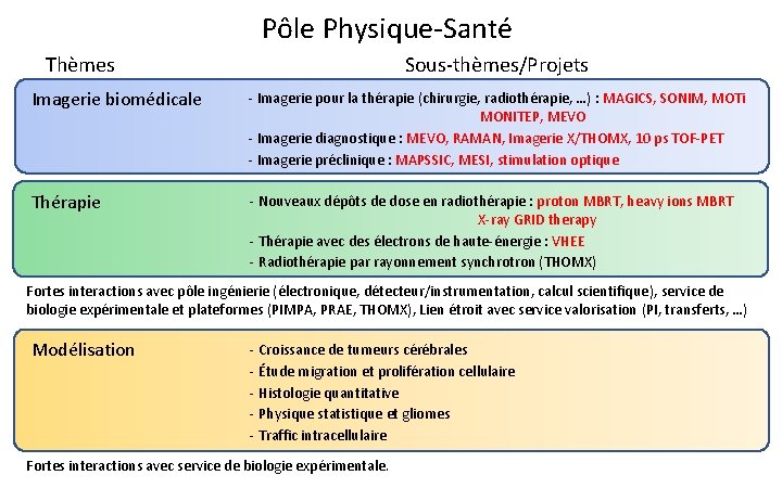 Pôle Physique-Santé Thèmes Sous-thèmes/Projets Imagerie biomédicale - Imagerie pour la thérapie (chirurgie, radiothérapie, …)