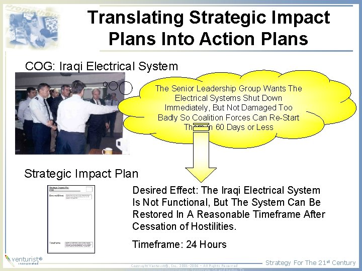 Translating Strategic Impact Plans Into Action Plans COG: Iraqi Electrical System The Senior Leadership