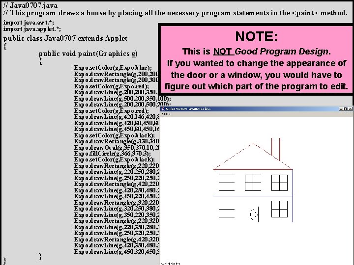 // Java 0707. java // This program draws a house by placing all the