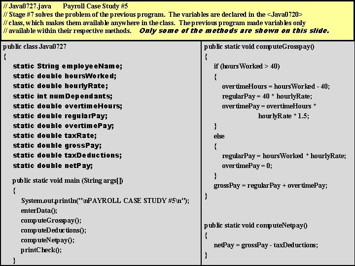 // Java 0727. java Payroll Case Study #5 // Stage #7 solves the problem