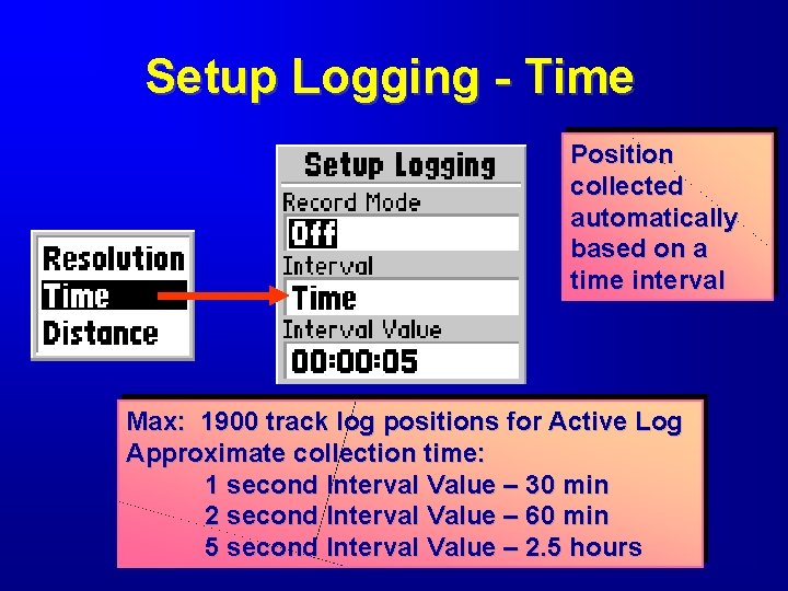 Setup Logging - Time Position collected automatically based on a time interval Max: 1900