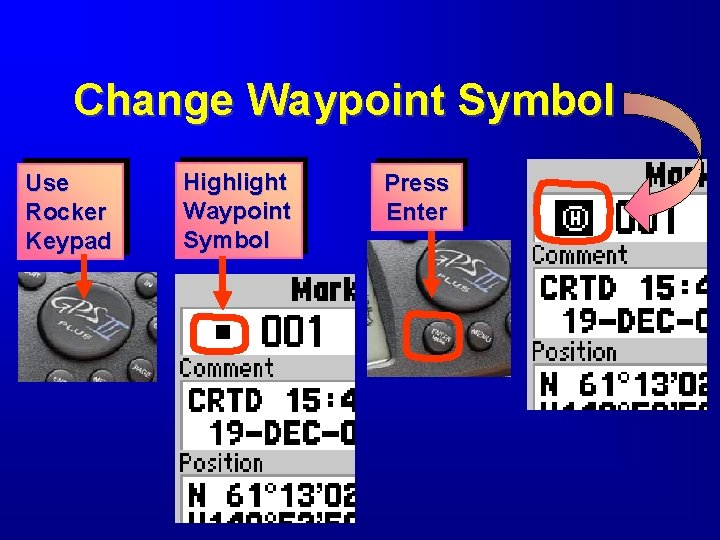 Change Waypoint Symbol Use Rocker Keypad Highlight Waypoint Symbol Press Enter 