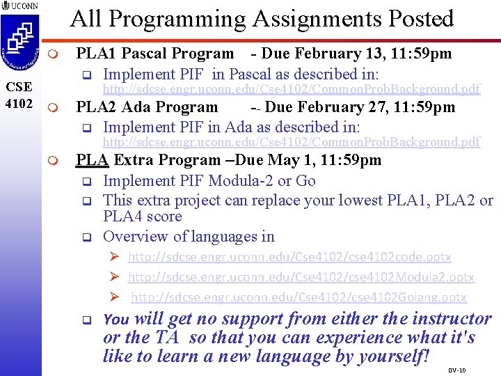 All Programming Assignments Posted m CSE 4102 m PLA 1 Pascal Program - Due All Programming Assignments Posted m CSE 4102 m PLA 1 Pascal Program - Due