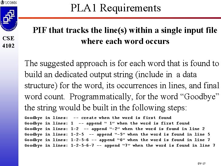 PLA 1 Requirements CSE 4102 PIF that tracks the line(s) within a single input PLA 1 Requirements CSE 4102 PIF that tracks the line(s) within a single input