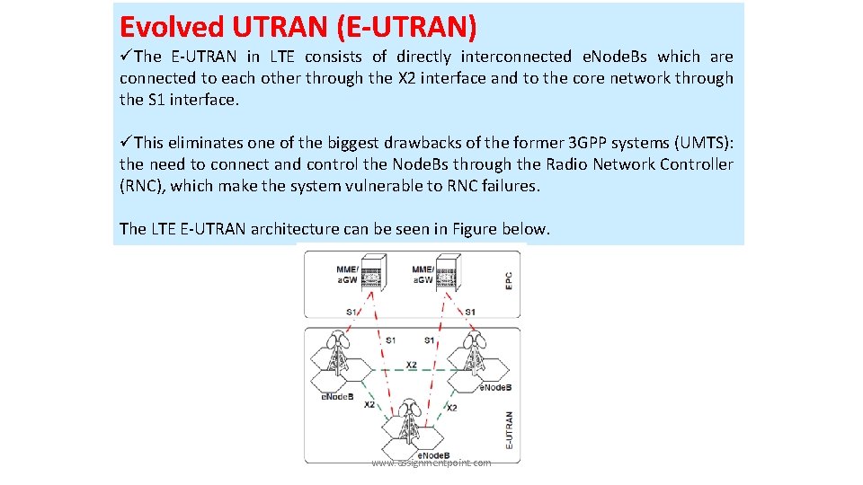 Evolved UTRAN (E-UTRAN) üThe E-UTRAN in LTE consists of directly interconnected e. Node. Bs