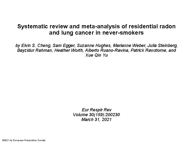 Systematic review and meta-analysis of residential radon and lung cancer in never-smokers by Elvin