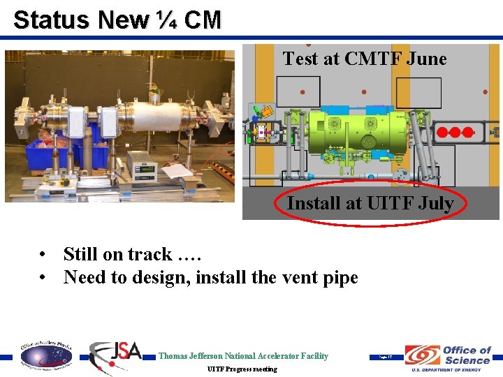Status New ¼ CM Test at CMTF June Install at UITF July • Still