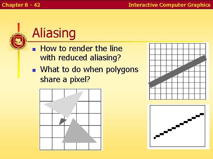 Chapter 8 - 42 Interactive Computer Graphics Aliasing How to render the line with
