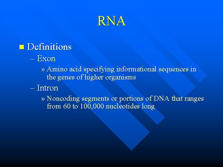 RNA n Definitions – Exon » Amino acid specifying informational sequences in the genes