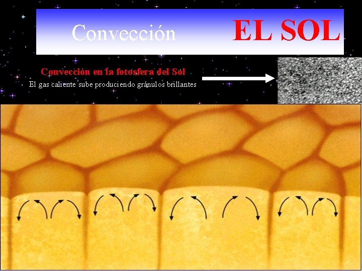 Convección en la fotosfera del Sol El gas caliente sube produciendo gránulos brillantes EL