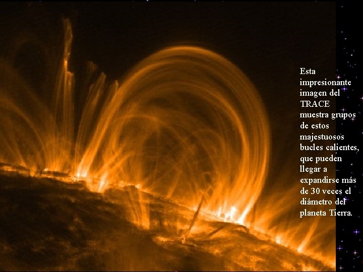 Esta impresionante imagen del TRACE muestra grupos de estos majestuosos bucles calientes, que pueden