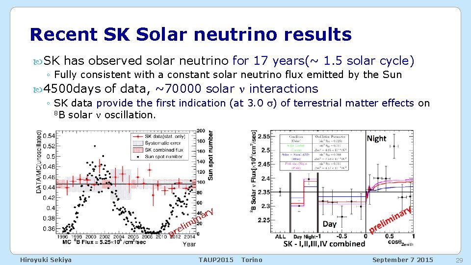 Recent SK Solar neutrino results SK has observed solar neutrino for 17 years(~ 1.