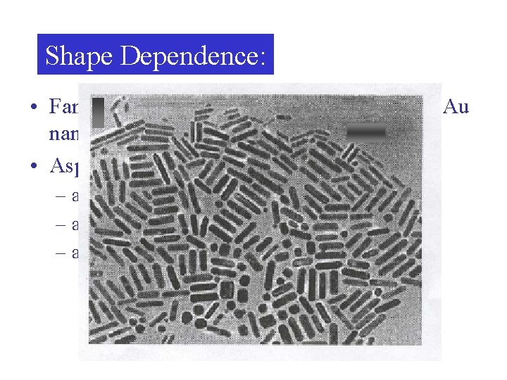 Shape Dependence: • Family of alumina membranes that contain Au nanoparticles. • Aspect ratio
