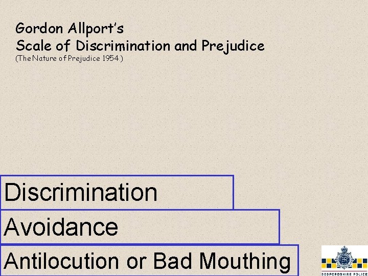 Gordon Allport’s Scale of Discrimination and Prejudice (The Nature of Prejudice 1954 ) Discrimination