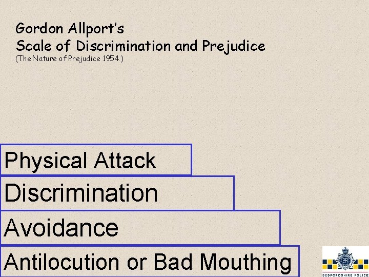 Gordon Allport’s Scale of Discrimination and Prejudice (The Nature of Prejudice 1954 ) Physical