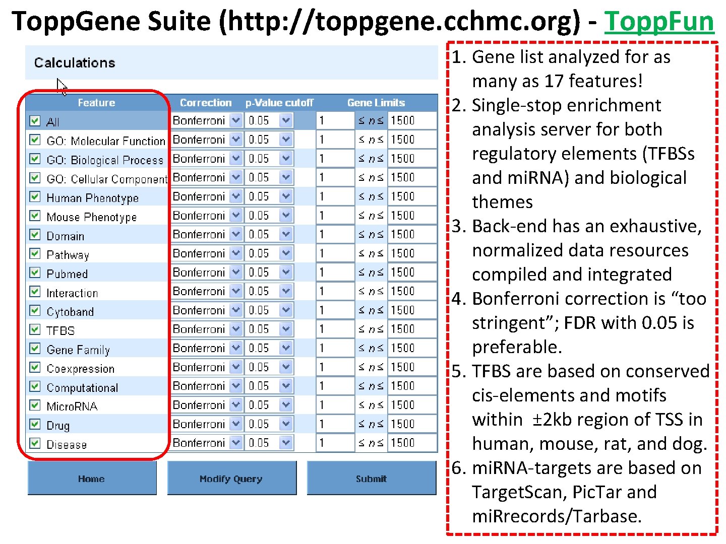 Topp. Gene Suite (http: //toppgene. cchmc. org) - Topp. Fun 1. Gene list analyzed