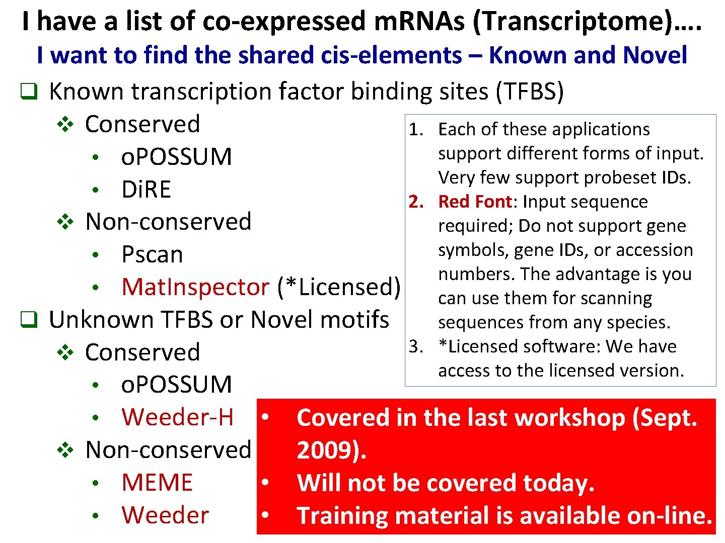 I have a list of co-expressed m. RNAs (Transcriptome)…. I want to find the