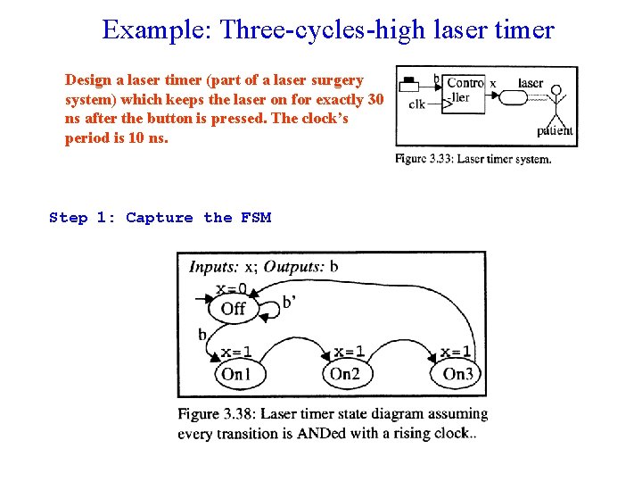 Example: Three-cycles-high laser timer Design a laser timer (part of a laser surgery system)