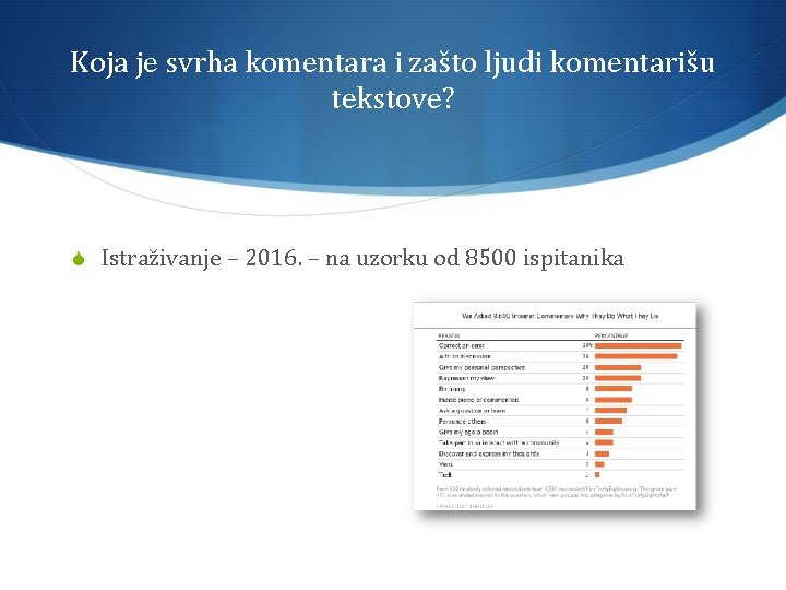 Koja je svrha komentara i zašto ljudi komentarišu tekstove? S Istraživanje – 2016. –