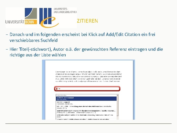 ZITIEREN − Danach und im folgenden erscheint bei Klick auf Add/Edit Citation ein frei