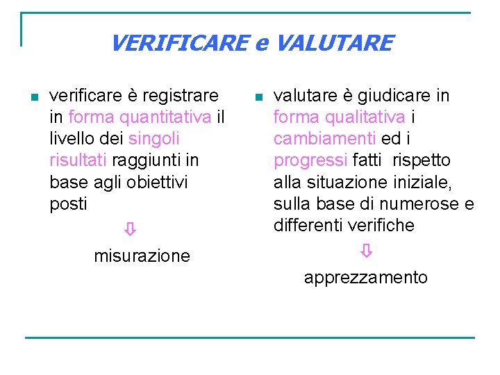 VERIFICARE e VALUTARE n verificare è registrare in forma quantitativa il livello dei singoli