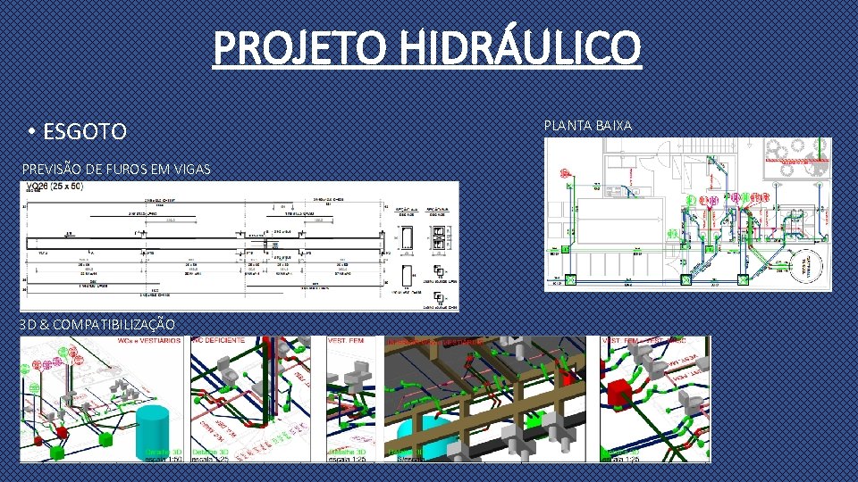 PROJETO HIDRÁULICO • ESGOTO PREVISÃO DE FUROS EM VIGAS 3 D & COMPATIBILIZAÇÃO PLANTA